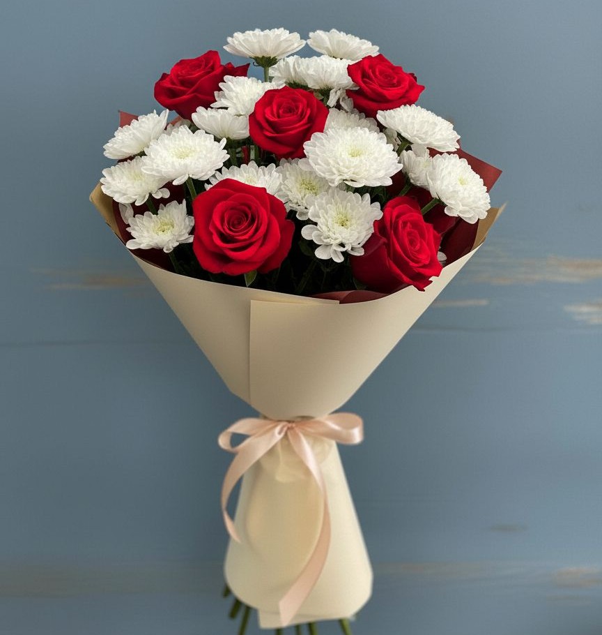 Букет цветов из: Розы и Хризантемы в Перевицкий Торжок