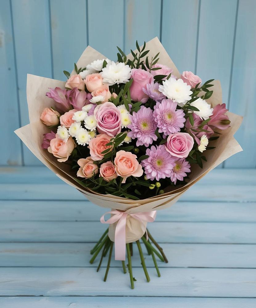 Букет цветов из: Хризантемы, Розы и Альстромерии в Перевицкий Торжок