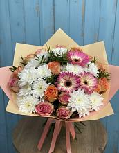 Букет цветов из:  Розы, Герберы и Хризантемы в Перевицкий Торжок