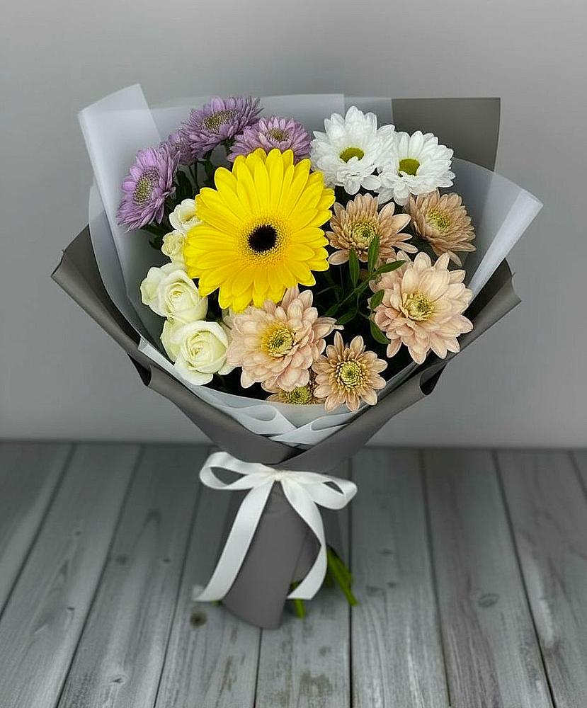 Букет цветов из: Розы, Герберы и Хризантемы в Перевицкий Торжок