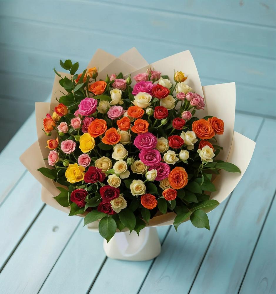 Букет Микс из разноцветных кустовых роз в Перевицкий Торжок