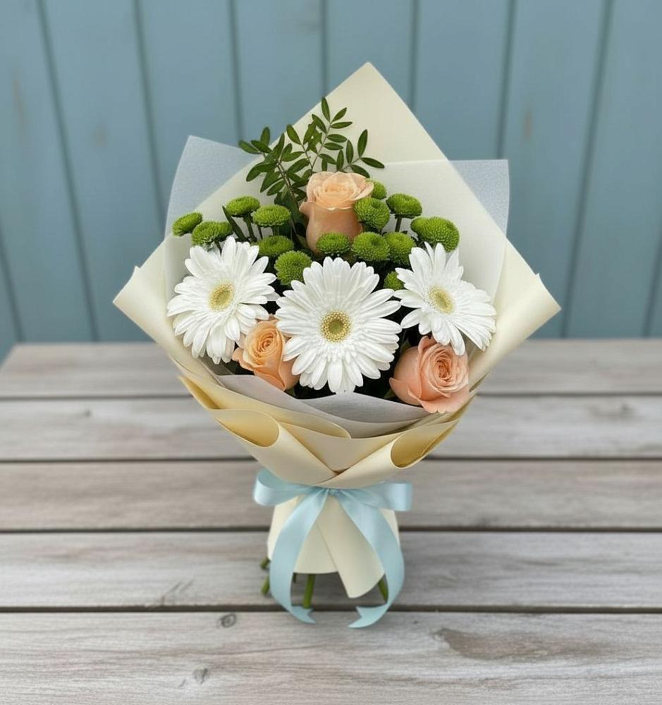 Букет цветов из: Герберы, Розы и Хризантемы в Перевицкий Торжок