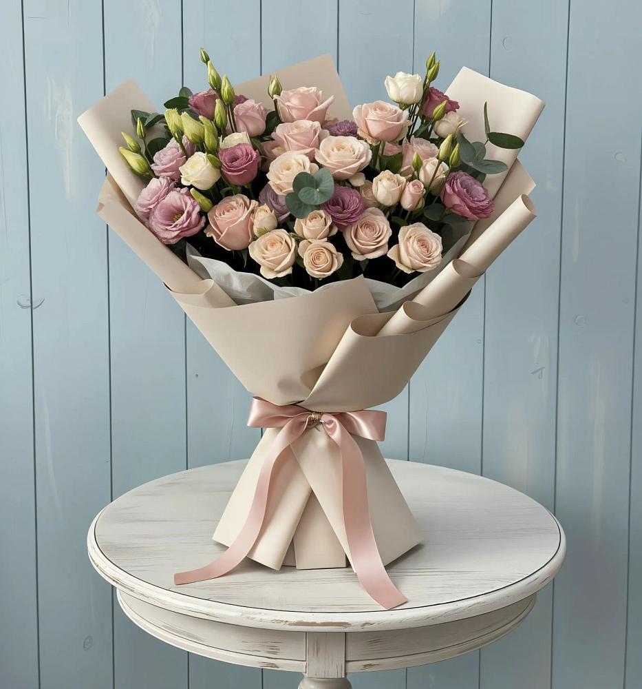 Букет цветов из: Розы и Лизиантусы в Перевицкий Торжок