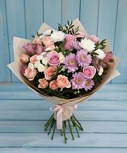 Букет цветов из:  Хризантемы, Розы и Альстромерии в Перевицкий Торжок